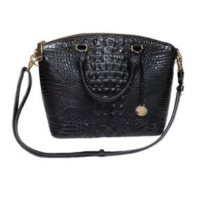 Brahmin Melbourne Duxbury Collection Satchel Bag Medium Black Croc-Embossed